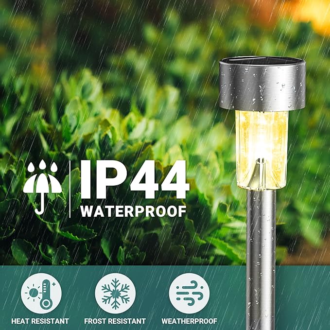 GIGALUMI Solar Lights Outdoor Waterproof, 12 Pack, Stainless Steel LED Solar Garden Lights for Patio, Lawn, Yard and Landscape, Garden Decor Patio Decor,Multicolor