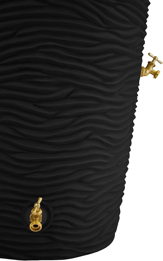 Good Ideas IMP-L50-BLK Impressions Palm Rain Barrel, 50-Gallon, Black