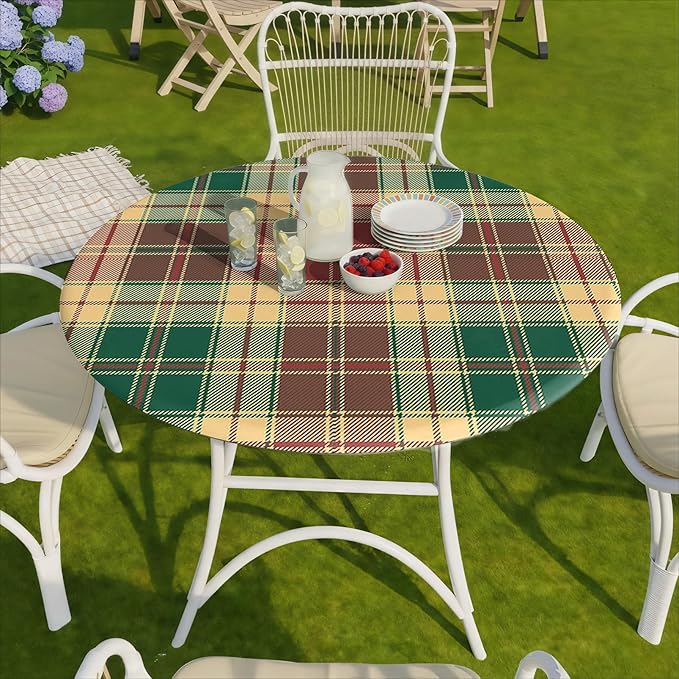 Fitted Round Tablecloth Waterproof Table Cloth Vinyl Indoor Outdoor Aesthetic Circle Cover for 36-44" Tables Dining Kitchen Studio Apartment Party Gear Gifts Summer Fall Patio Essentials