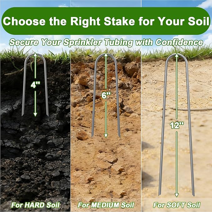 AAGUT 6 Inch Landscape Stakes 50 Pack Garden Drip Irrigation Tubing Stakes Heavy Duty 11 Gauge Galvanized Ground Staples Lawn U Hooks for Soaker Hose, Chicken Wire, Chain Link Fence, Dog Fence