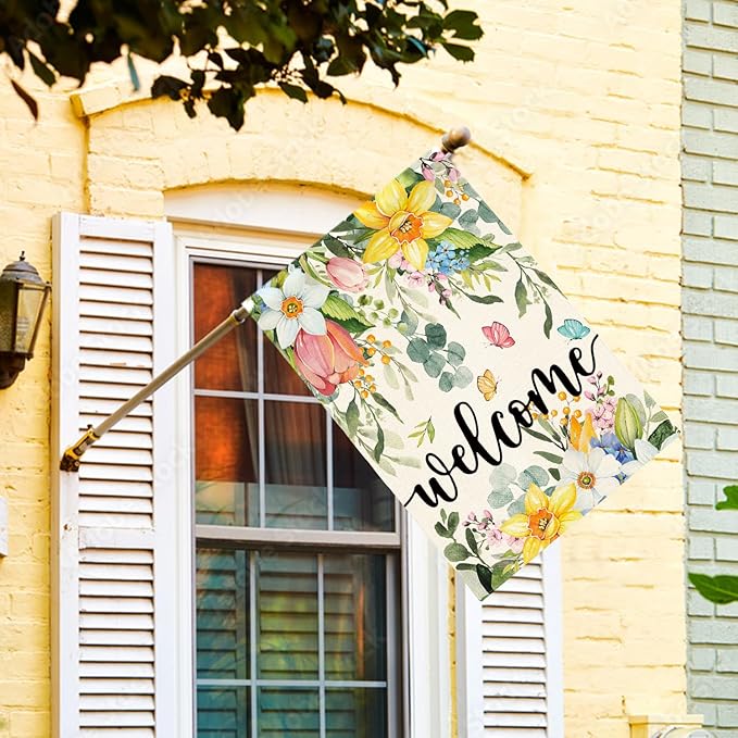 AVOIN colorlife Spring Flowers House Flag 28 x 40 Inch Double Sided, Seasonal Welcome Yard Outdoor Flag