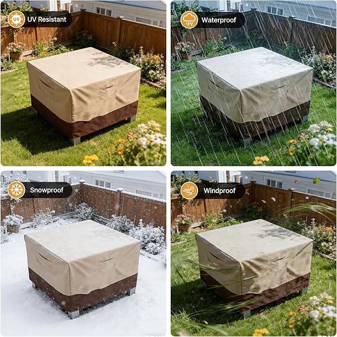 Vailge Rectangular/Oval Patio Table Cover, Heavy Duty and Waterproof Outdoor Lawn Patio Furniture Covers (Beige&brown, 38"Lx38"Wx28"H)