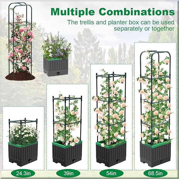 Raised Garden Bed with Trellis, Tomato Planter with Trellis, 68.7" Tomato Cage, Self-Watering, Expandable Structure, Indoor & Outdoor tomato pot for Climbing Plants, Vegetable Vines & Flowers
