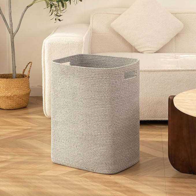 OIAHOMY Laundry Hamper Laundry Basket Rectangle Cotton Storage Basket Grey | 16x13x22in Woven Clothes Hamper with Handles, Large Blanket Basket for Living room, Decorative Storage bins for Toys,Pillows