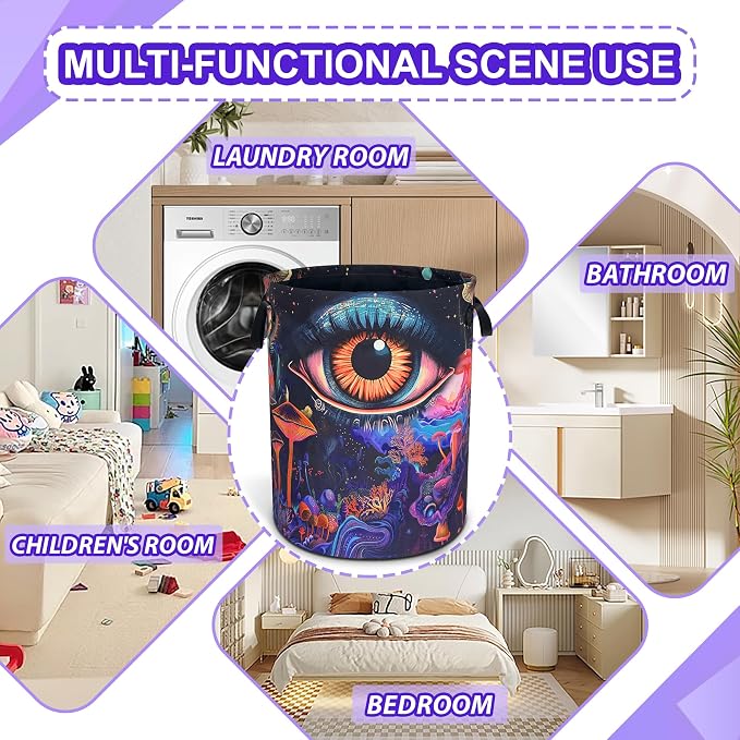 Abstract Eyes Mushrooms Laundry Basket Foldable Oxford Cloth 18.9 x 16.5 In