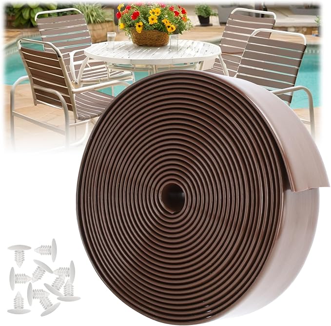 LukLoy 2" Wide 60ft Long Vinyl Straps for Patio Chairs Repair DIY + 60 Rivets, Replacement Straps for Lawn Chairs Patio Garden Balcony Outdoor Lounge Dining Furniture Repair, Brown