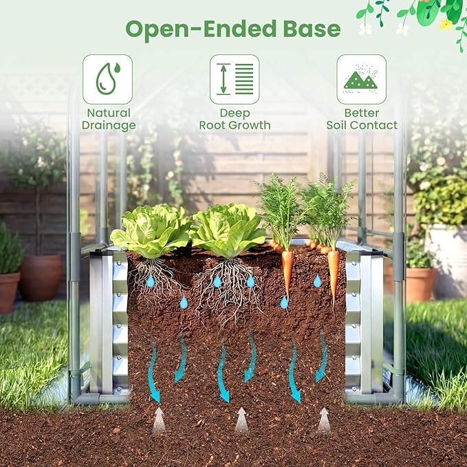 Giantex 4x2x3 FT Galvanized Raised Garden Bed with Greenhouse Cover, Outdoor Elevated Metal Planter Box w/Dual Roll-up Windows, Mini Greenhouse for Patio Balcony Vegetables Herbs Flowers (Silver)