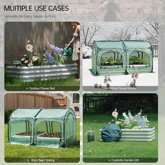 Pop up Tunnel Greenhouse Cover Plant Tent with 4x2FT Riased Garden Bed Set ,Raised Planter Box