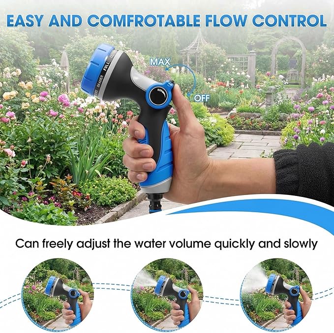 Garden Hose Nozzle,Hose Spray Nozzle with Adjustable 10 Watering Patterns,Slip Resistant High Pressure Water Hose Nozzle Sprayer for Plants & Lawns Watering,Car Washing and Pet Showering