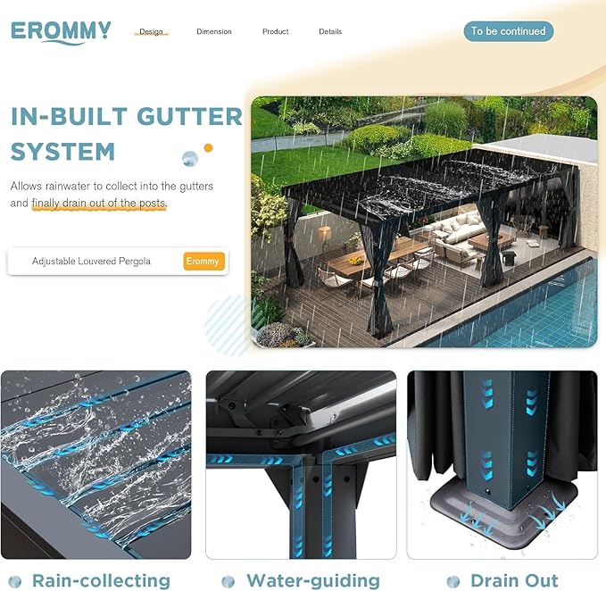 EROMMY Louvered Pergola 12x20, Outdoor Aluminum Pergola with Adjustable Rainproof Roof for Garden, Patio, Deck, Waterproof Curtains and Netting Included, Gray-Black