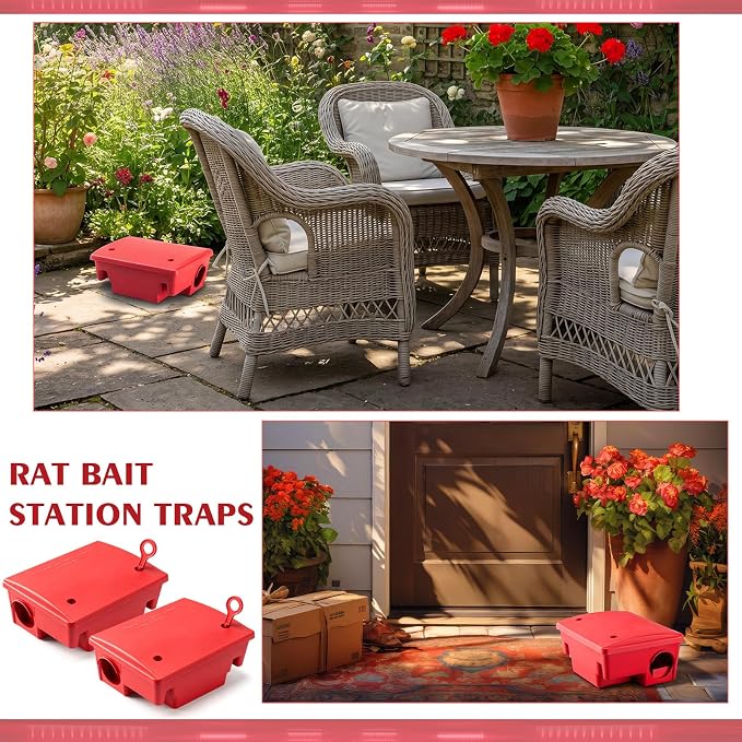 Qualirey 12 Packs Rat Bait Station Box Outdoor Rodent Rat Traps with Key Mouse Bait Station Indoor Mice Box for Outdoor Use Keeping Pets and Children Safe (Red)