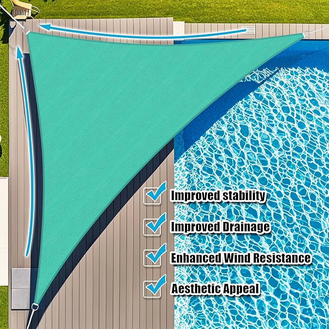 Amagenix Sun Shade Sail 7X8X10.6 Curved Edge Outdoor Shade Canopy Turquoise Breathable 95% UV Block Shade Cloth for Patio Garden Backyard (We Make Custom Size)