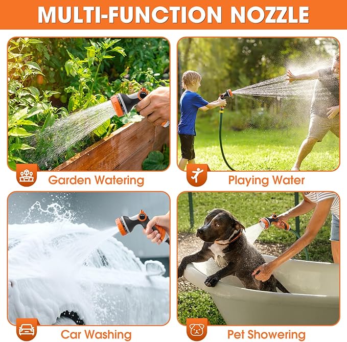 Garden Hose Nozzle,Hose Spray Nozzle with Adjustable 10 Watering Patterns,Slip Resistant High Pressure Water Hose Nozzle Sprayer for Plants & Lawns Watering,Car Washing and Pet Showering