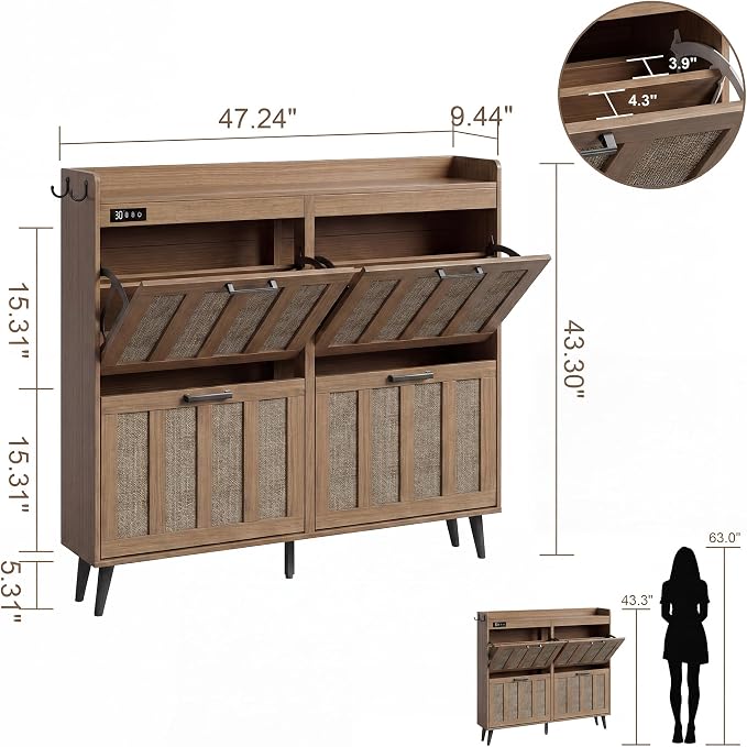 ChooChoo Shoe Storage Cabinet with 4 Flip Drawers and Deodorizer