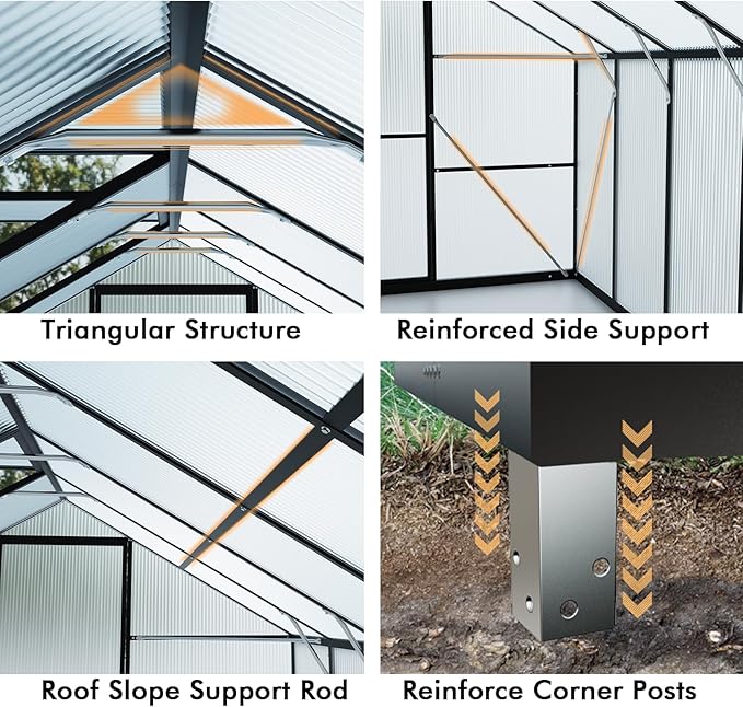 10X12FT Greenhouse with Electronic Thermometers, Green Houses for Outside Heavy Duty with Aluminum Frame Withstands Strong Wind or Snow, Large Walk-in Greenhouse for Backyard or Garden Use