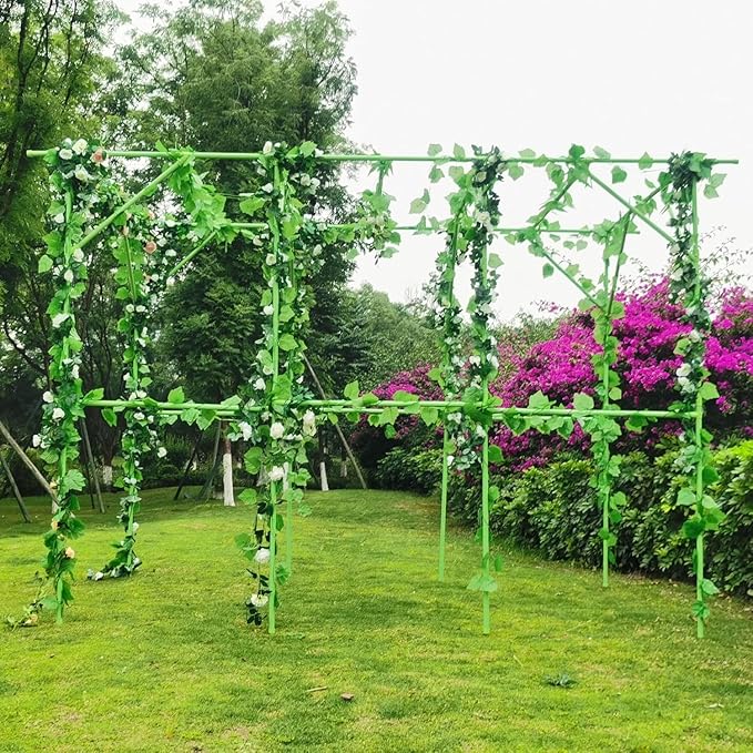 118'' L x 79'' W x 90.5'' H Large Grape Vine Support Arch Arbour Gazebo Trellis Rack Pergola Plastic-coated Metal Large Cane Frame For Vineyard Outdoor Patio Lawn Yard Garden Decoration Green