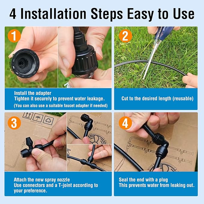 Outdoor Misting System Patio Cooling Kit 100FT Patio Misters with Mist Hose Nozzles Water Mister Cooling System for Backyard Garden Deck Pergola Gazebo Greenhouse Chicken Coop Dog Kennel