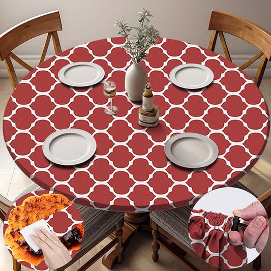 Fitted Round Tablecloth Wipeable Table Cloths Vinyl Indoor Outdoor Circle Covers for 36-44inch Table Dining Living Room Home Must Haves Gifts Summer Fall Patio Picnic Camping Garden Stuff