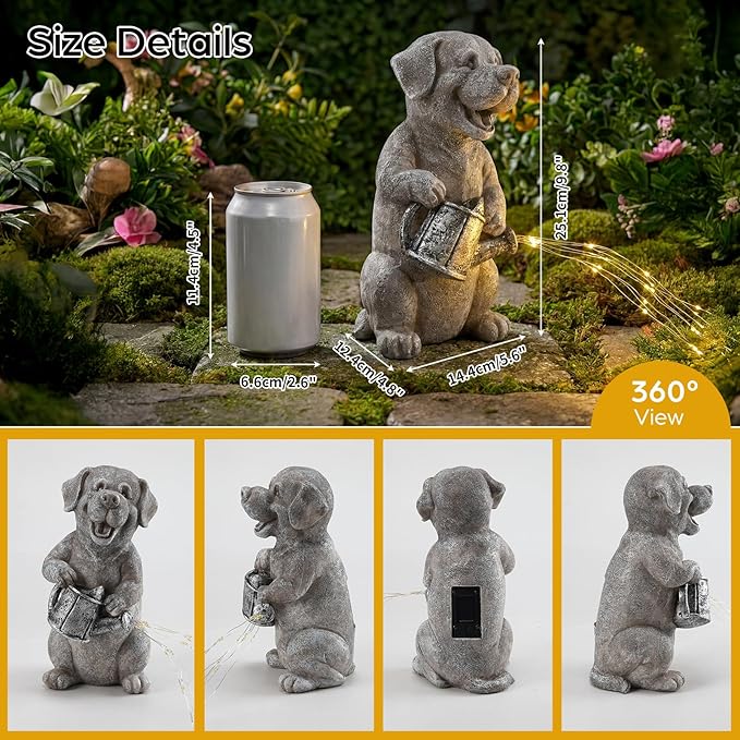 Lavezee Dog Statues Outdoor with String Lights for Garden Decor, Puppy Dog Statue for Patio Lawn Porch Walkway Yard Decoration, Ideal Gifts for Dog Lovers Women Mom Grandma
