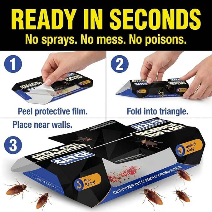 GATCH Roach Traps Indoor (24 Pack), Sticky Baited Cockroach Traps, Roach Killer Indoor Infestation, Adhesvie Glue Traps for Roaches, Insects, Home Bug Ant Spider Cricket, Child & Pet Friendly