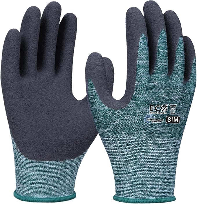 KDK Gardening Gloves for Women and Men, ECO Recycled Polyester Work Gloves with Latex Coating