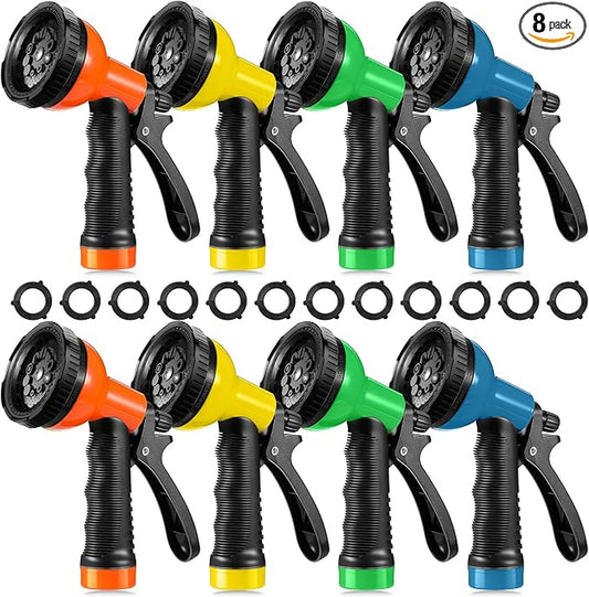 8 Pcs Garden Hose Nozzle Sprayer 10 Adjustable Watering Patterns Heavy Duty High Pressure Water Gun for Watering Plants Washing Cars and Showering Pets