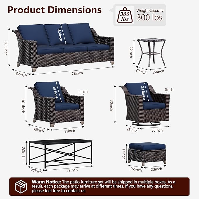 5 Pieces Wicker Patio Furniture, Luxury Outdoor Conversation Sets with 2 Patio Rattan Chair, 3-Seater Sofa, 2 Patio Ottoman, Wide Armrest, Thickened Cushions, Ideal for Deck, Porch Use