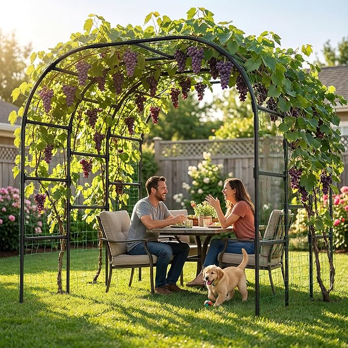 SUNYRISY Garden Arch Trellis for Climbing Plants Outdoor, 88" x 88" x 88" Metal Core Tall Archway Tunnel Plant Support for Cucumber Tomato Flowers Vegetables and Garden Gazebo