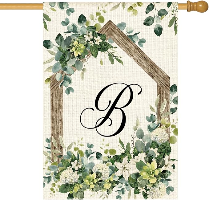 AVOIN colorlife Initial Letter B Monogram House Flag 28x40 Inch Double Sided Outside, Spring Floral Family Last Name Yard Decoration