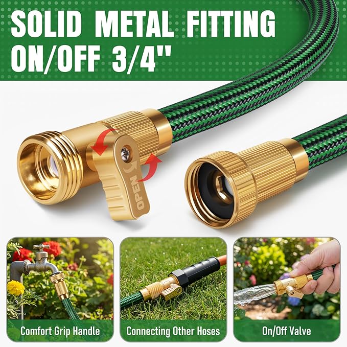 Garden Hose 100 ft NON-EXPANDABLE Water Hose, Flexible & Lightweight Kink Resistant Hybrid Hose, Leak-Proof Heavy Duty, Super Durable Fabric with 3/4" Solid Brass Connectors