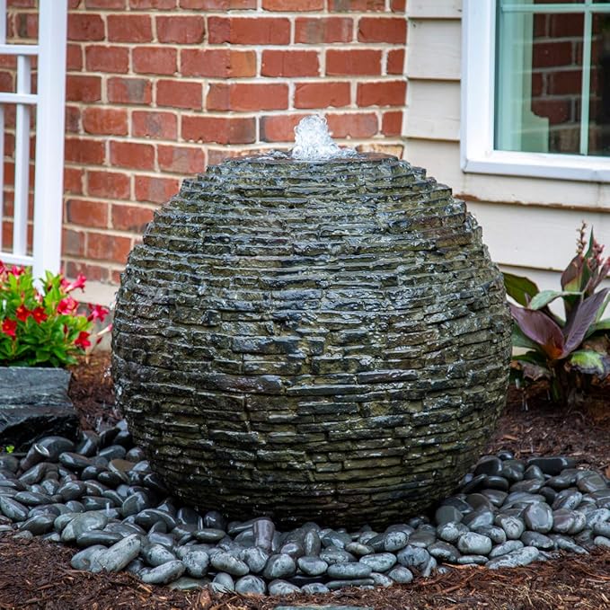 Aquascape Stacked Slate Sphere Water Fountain for Yard, Landscape, and Garden, Small | 78287