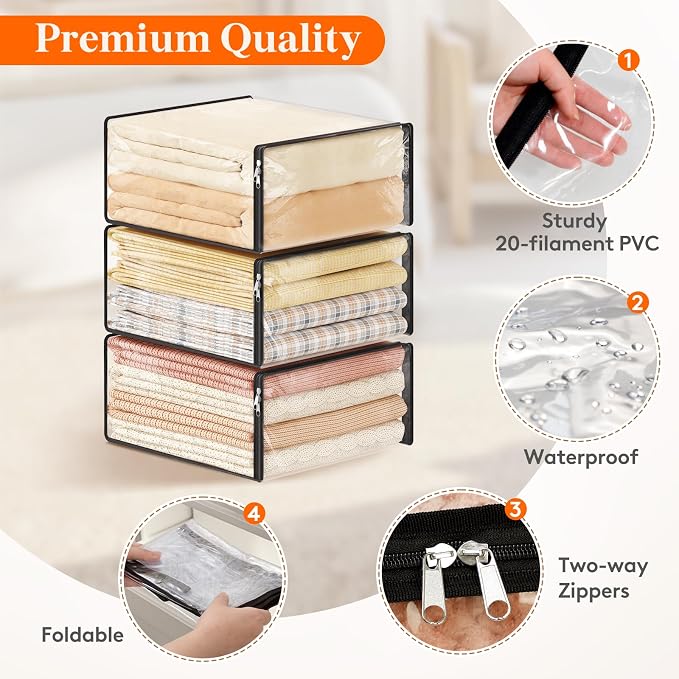 Lifewit 36L Clear Sheet Storage Bags 6 Pack, Zippered Clothes Storage Bags