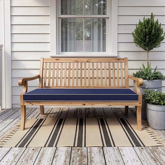MIULEE Navy Outdoor Bench Cushion 48x18x3 Inch Waterproof 3-Year Color Fastness Patio Furniture Cushions for Porch Swing, Garden Bench Sofa Couch with Adjustable Ties No Slip Design