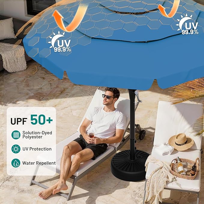 AreShark 9FT 3-Tiers Patio Umbrella with Valance, Outdoor Umbrellas with Crank/Tilt, Table Market Umbrella Vented w/ 8 Sturdy Ribs for Garden, Deck, Backyard, and Pool, Royal Blue