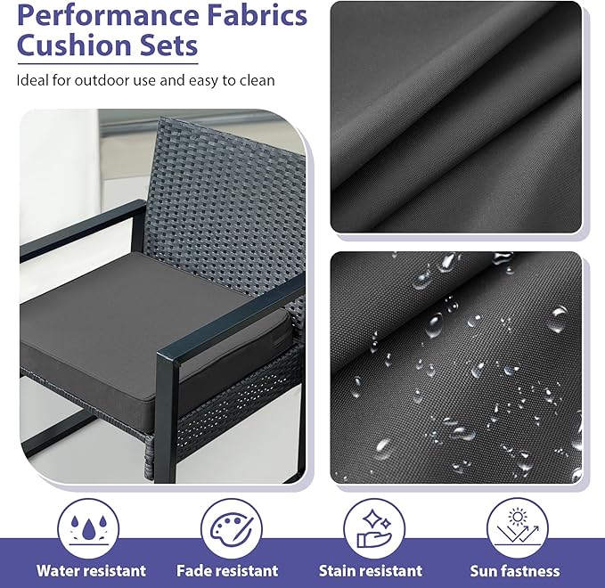 IPYNBAP Outdoor Chair Cushions Set of 4,Waterproof Outdoor Seat Cushions for Patio Furniture,Patio Chair Cushion with Handle and Ties, Square Out Door Chair Pads,17" x 16" x 2", Dark Grey