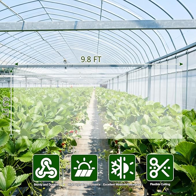 Greenhouse Plastic Sheeting,6.5ftx9.8ft Greenhouse Film,Clear Polyethylene Film for Outdoor Plant,Farms,Garden,Agriculture,Waterproof Wind Frost Dust