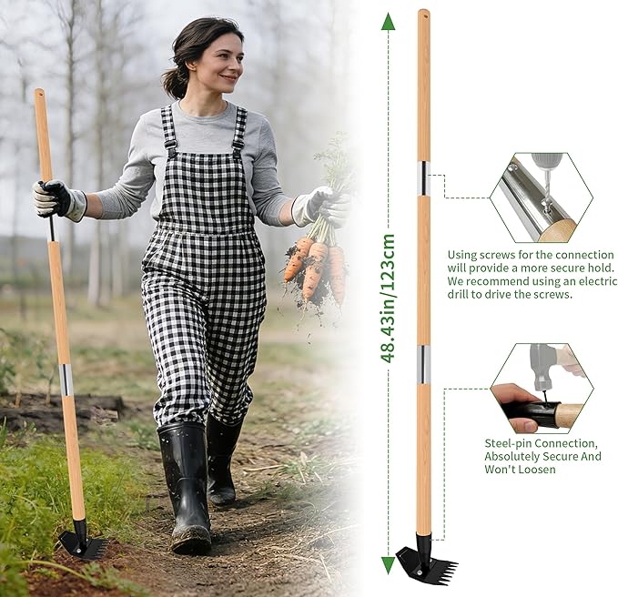 Weed Puller Tool with Long Bamboo Handle, 2 in 1 Garden Hoe&Manual Weed Remover, Weed Rake&Grabber, Gardenia Heavy Duty Uprooting Tool for Yard, Lawn and Garden, 49Inch ﻿