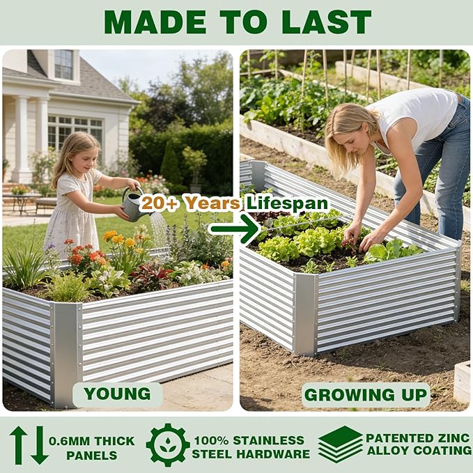 3 Pcs 6 x 3 FT Galvanized Steel Raised Garden Bed – Outdoor Planter Box for Root Vegetables, Herbs & Flowers, Large Metal Garden Beds for Backyards, Terraces and Balconies
