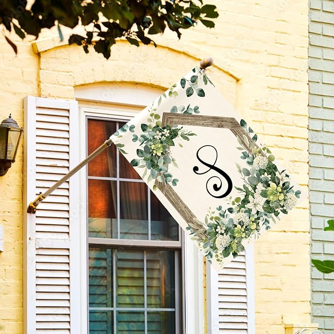 AVOIN colorlife Initial Letter S Monogram House Flag 28x40 Inch Double Sided Outside, Spring Floral Family Last Name Yard Decoration
