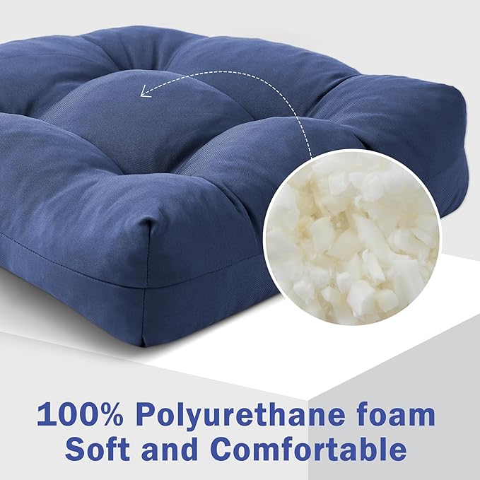 IPYNBAP Outdoor Chair Cushions Set of 4, Patio Chair Cushions with Ties, 19x19+5” Tufted Outdoor Seat Cushions, Waterproof Patio Furniture Cushions, Outdoor Dining Chair Pads, Navy