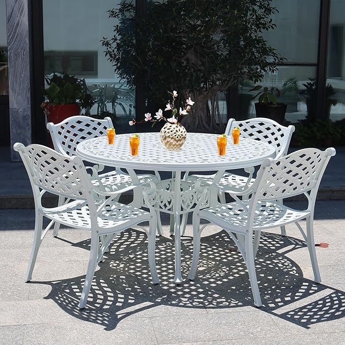 48" Cast Aluminum Outdoor Dining Table,Dining Conversation Side Table, Patio Bistro Table with 2.36" Umbrella Hole for Backyard, Garden, Patio, Porch