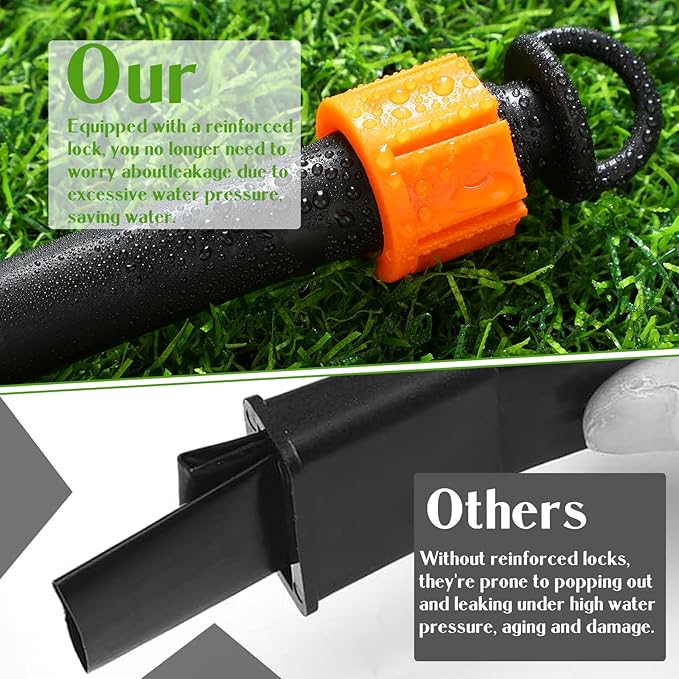Tujoe 50 Pcs 5/8" Drip Irrigation Tubing End Cap Plugs with Loop Orange Leak Proof Barbed Locking Fittings Compatible with Most 16-17 mm Drip Tube for Garden Agriculture Sprinkler System