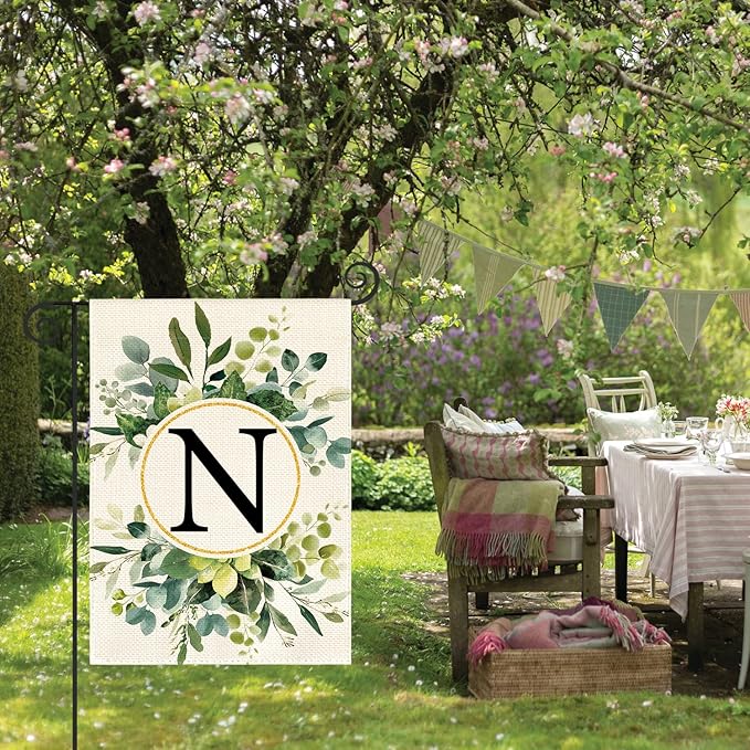 AVOIN colorlife Monogram Letter N Floral Garden Flag 12x18 Inch Double Sided Outside, Family Last Name Initial Yard Outdoor Decoration