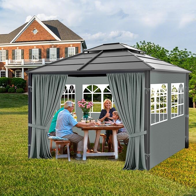 Gazebo Privacy Curtains 10' x 10' with PVC Windows, 4-Panels Side Wall with Zipper Universal Replacement for Patio, Outdoor Canopy, Garden and Backyard, Gray