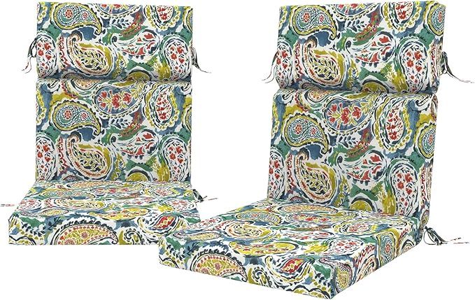 DYTXIII Outdoor High Back Chair Cushions Set of 2, 44"x22" Water Repellent Patio Seat Cushions with Elastic Sponge, All Weather Chair Pads for Rocking, Dining, Patio Furniture - Paisley Paradise