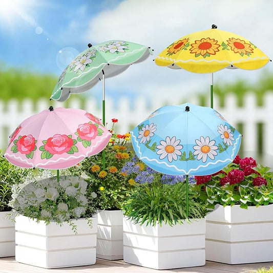 MJZ 4 Pack Upgraded Plant Umbrellas for Outdoor Plants, 26" Larger Garden Plant Shade Umbrella with Adjustable Angle 43.4" Higher Sun Shade with Floral Prints for Outdoor Potted Plants Garden Beds