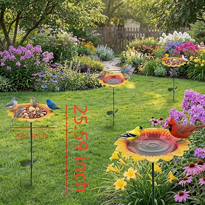 BETTY&SARAH 25 Inch Metal Sunflower Bird Bath for Outside, Small Birdbath Feeder for Outdoor Garden Patio Yard Lawn Decor