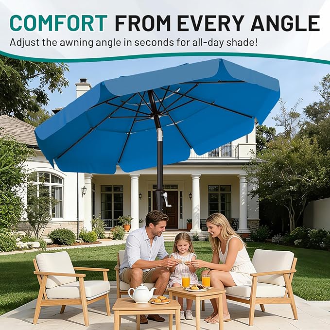 AreShark 9FT 3-Tiers Patio Umbrella with Valance, Outdoor Umbrellas with Crank/Tilt, Table Market Umbrella Vented w/ 8 Sturdy Ribs for Garden, Deck, Backyard, and Pool, Royal Blue