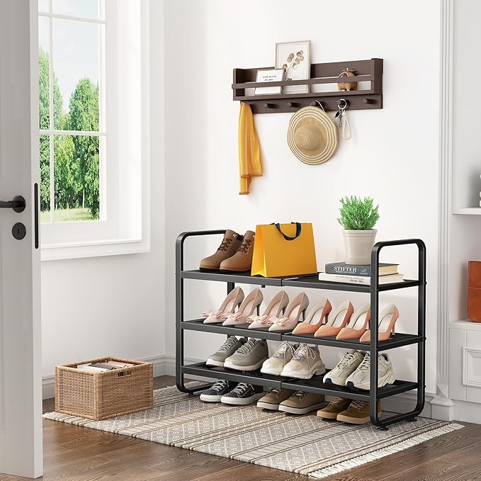 Expandable Metal Shoe Rack for Closet, Entryway & Garage, 3-Tier, Black
