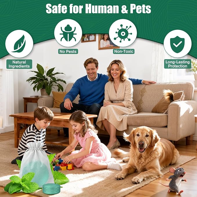 Rodent Mouse Repellent 12Pack, Peppermint Oil Mouse Balls for Mice, Indoor Outdoor Mouse Rat Deterrent for Home Garden